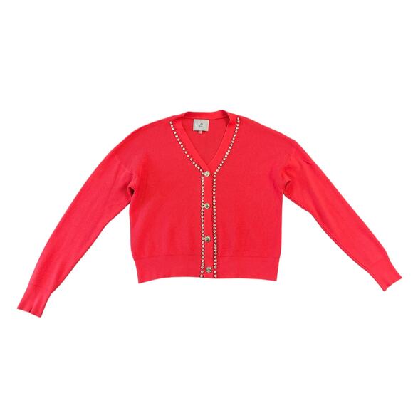 no brand Sweaters - LIV Milano Coral Pink Rhinestone Mock‎ Sweater Cardigan SZ Large Glam Barbiecore